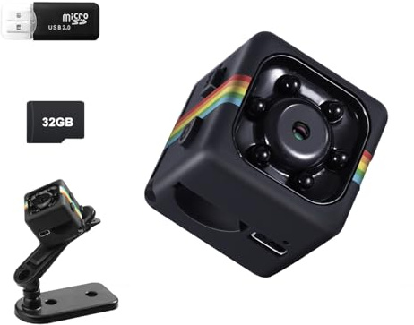 Bextgoo Mini Kamera, 1080P Überwachungskamera Ohne WLAN Vorinstallierte 32G-Speicherkarte,Fotoshooting, 140°Weitwinkel, 360° Drehbare Halterung, für Sicherheit im Außenbereich(Matt Schwarz)