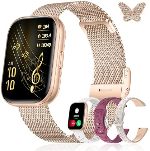 Iaret Smartwatch Donna, Regalo con 4 Cinturini e Charm, Orologio con Display HD da 1,75, Chiamate Bluetooth, Monitor Frequenza Cardiaca SpO2 Sonno, 120+ Modalità Sport, Compatibile con Android iPhone