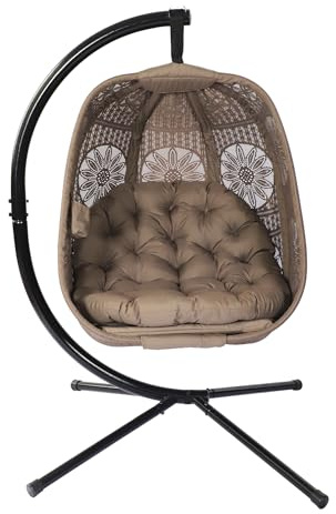 olofable Hängesessel mit Gestell Sonnenblume Ei-Stuhl - Handgeflochtener Hängestuhl mit wasserfester Sitzauflage für Garten, Balkon & Innnenbereich - Gemütlicher Schaukelstuhl für Erwachsene