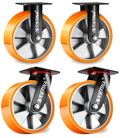4 Stück Schwerlastrollen 150mm inkl. 2 Lenkrollen und 2 Bockrollen | 360° Drehbar Alu Schwerlast Lenkrollen mit Mund einfetten für Forschungslabore, Industrielle Anlagen, Traglast 1350 kg