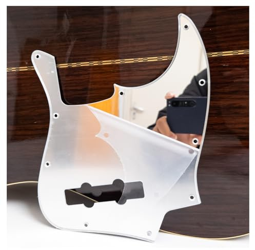 Silver Mirror 10-Loch JB Bass Pickguard für Fender Jazz Bass, kompatibel mit USA/Mexico Standard, 4-Saiten- & 5-Saiten-Optionen, reflektierende Kratzplatte (4-Saiten-Bass-Schlagbrett)