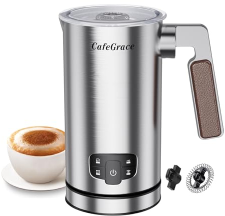 CafeGrace 4-in-1 Milk Frother for Coffee, Automatic Warm and Cold Foam Frother, One-Touch Milk Steamer and Frother for Coffee, Latte, Cappuccino, Macchiato, Hot Chocolate, Matcha, Easy to Clean