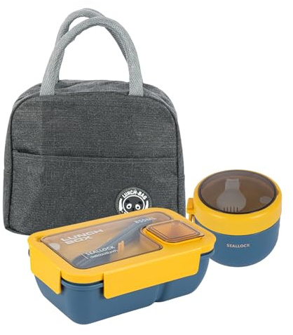 JF HOME BLISS Bento Box for Adults Lunch Box Set with Insulated Lunch Bag Utensils Leakproof Oats Container Meal Prep Containers for Work School Office Picnic Travel (Blue)