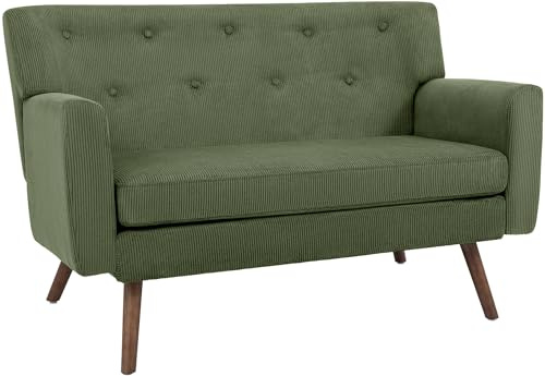 CLP Sofa 2-Sitzer mit Cordbezug Kioni, Couch bequem für Wohnzimmer, komfortabel gepolstert, bis 240 kg belastbar, Beine aus Kautschukholz Farbe grün