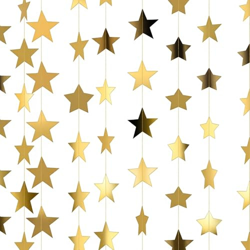 4m Sternengirlande, 8 Stück Glitzer Stern Girlande, Goldenem Reflective Hängend Sterngirlande Sternen Papier Girlande Deko für Geburtstag Hochzeit Party Graduierung