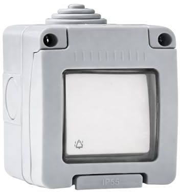 WEBMATEL Pulsador Luminoso Estanco de Superficie IP55 10A 250V con Tapa de Portección Infantil