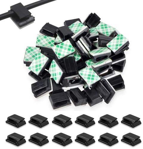 Horyue 100 Pcs Black Self Adhesive Cable Clips | Heavy Duty Cable Clips Self Adhesive Wire Organiser, Sticky Car Wire Clips for Dash Cam, Desk, PC and Home Cord Management