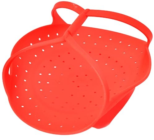 EXAOMBLE Cesta Vaporera de Silicona Plegable Roja Asas que Permanecen Frías para Cocer Verduras y Frutas de Forma Natural