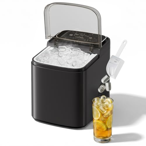 ROVSUN Macchina Ghiaccio 12kg/24h, Macchina Ghiaccio Casa 1.2L, 9 Cubetti in 6min, 2 Dimensioni, Ice Maker per Feste, Barbecue, Bar e Ristorante, 95W