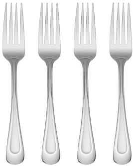 Oneida Silverware Set, Satin Sand Dune Everyday Dinner Forks Flatware Set, Service For 4, 18/0 Stainless Steel, Rust Resistance, Dishwasher Safe, Dining Utensils Sets, Forks (Silver, 4 Piece)