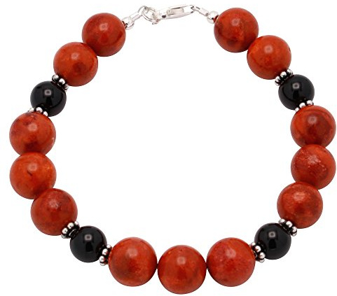 Schmuck Krone Armband aus Koralle & Onyx & 925er Silber schwarz rot Armkette Armschmuck