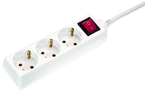 as - Schwabe 11361 3-Vägs Socket Strips med Switch, IP20, 230 V/16 A, 1,4 meter Kabel, Vit