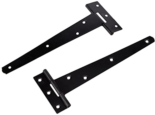 Merriway – 2er Set T-Scharniere Leichtlast 200mm für leichte Türen & Tore – Ladenband Türbeschlag Stahl Schwarz beschichtet– Kreuzgehänge T-Form für Befestigungen von Schuppentüren, Holztor, Gartentor