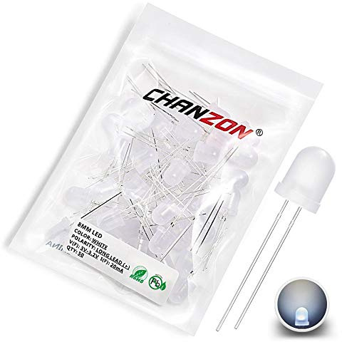 Chanzon 50 pcs 8mm White LED Diode Lights (Diffused Round DC 3V 20mA) Lighting Bulb Lamps Electronics Components Light Emitting Diodes
