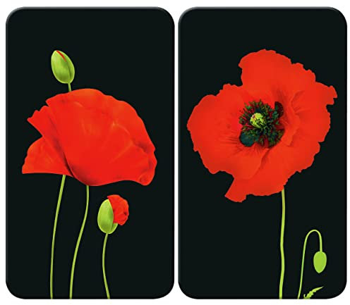 WENKO Plaque de Recouvrement Universelle Mod. Coquelicot, réglable en hauteur pour tout type de cuisinière, planche à découper et protection anti-éclaboussures, verre, 30 x 52 cm, 2 pièces