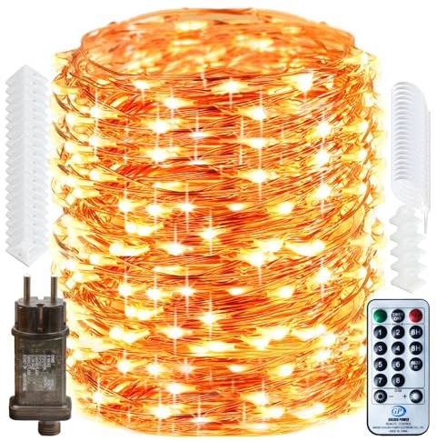 RcStarry 100M LED Lichterkette Draht aus Kupferdraht, 1000 LEDs Wasserdicht IP65 Weihnachten LED Lichterkette mit Stecker, Fernbedienung, Timer, 8-Modi, Speicher für Außen, Innen Deko. Warmweiß