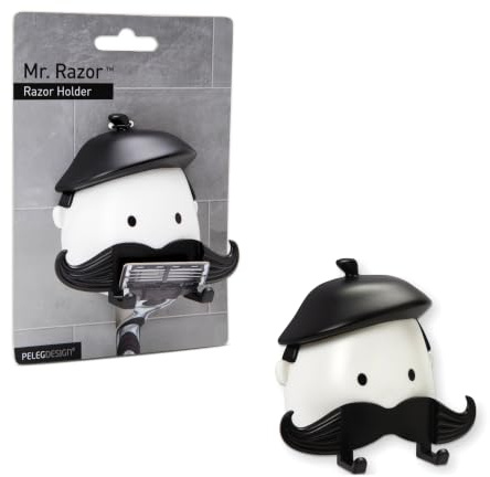 Peleg Design - Mr. Razor | Lustiger Rasiererhalter mit Bart | Rasierer Halterung Dusche | Rasierhalter Dusche ohne Bohren | Saugnapf Haken selbstklebend für Nassrasierer | Geschenk für Geburtstag