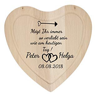 Elasto Planche à découper personnalisée avec gravure pour mariage Planche en bois avec nom Cadeau de mariage pour couple de mariés 28 x 28 x 1 cm (motif cœur)