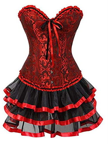 KUOSE Robe corset gothique Moulin Rouge en dentelle, grande taille S-6XL, Rouge-2, XL