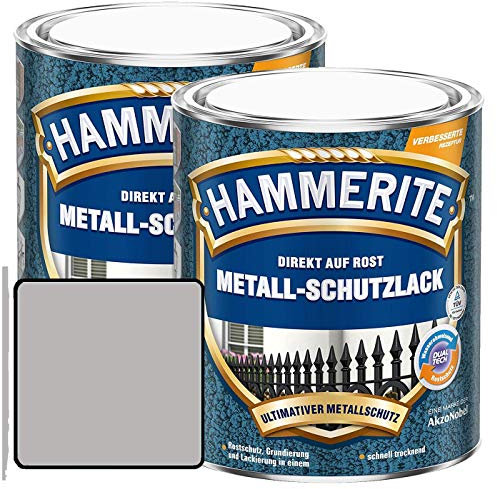 Hammerite Metall-Schutzlack glänzend Grundierung Rostschutz Silber Sparpaket, 2 x 750ml