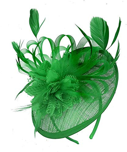 Caprilite Sinamay skivfat fascinator hatt för kvinnor bröllop pannband tävlingar, Jade grön, one size