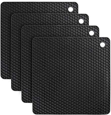 flintronic Topf Untersetzer 4pcs Silikon Topflappen Topfuntersetzer Spülmaschinenfest Hitzebeständigerung rutschfest und Hitzebeständig bis 250°C, Wabenmuster - Schwarz