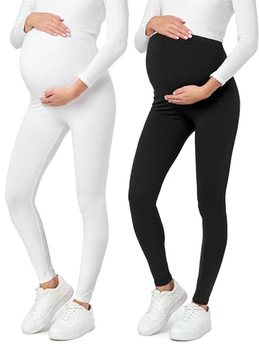 Be Mammy Dams 2-Pack Moderskap Leggings Tights BE20-230(Svarta Prickar/Vit, XL)