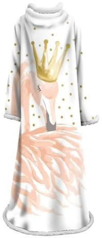 Morbuy Decke mit Ärmel, Flamingo-Druck Erwachsene Frauen Männer Tragbare Microfaser Baumwollsamt Weich Sanft Warm Comfy TV Faul Kuscheldecke Robe Decke 127x178cm (50×70.1inch,F)