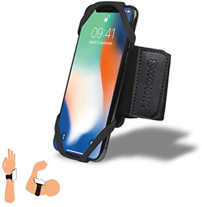 Axelens Universal handled och armband smartphone-hållare 2 i 1 till 7 tum med 360° rotation gym jogging cykling kompatibel med iPhone, Samsung, Xiaomi - Black