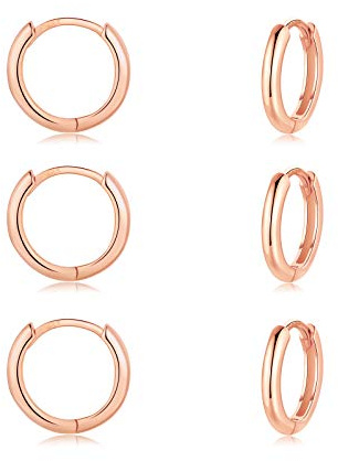 CERSLIMO Creolen Silber 925, Silber Gold Rosegold Schwarz Damen Herren, Klein Creolen Set (8mm/10mm/12mm) Zierliche Knorpel Tragus Helix Schlafen Ohrringe (Rosegold)
