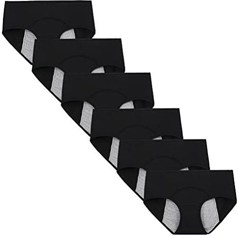 Kissecret Mutandine Mestruale per Ragazze Adolescente Cotone Culotte da Ciclo Flusso Abbondante per Donna Slip igieniche Anti-Perdite Confezione da 6 Pezzi (L, 6 Nero)