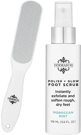 Dermasuri förhårdnader borttagning fotskrubb – exfolierande fotspray och slutfotfil – död hudborttagare, förhårdnader rasp, skrubbare, skala och mjuka klackar – deluxe pedikyr spa-behandling