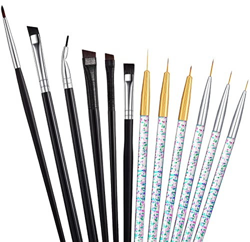12 Pieces Eyeliner Brushes Set, Slanted Makeup Gel Eyeliner Brush Line Fine Bent Eyeliner Brush Pointed Round Makeup Brush Angled Eyeliner Makeup Tool for Girls Women Cosmetic Applicators