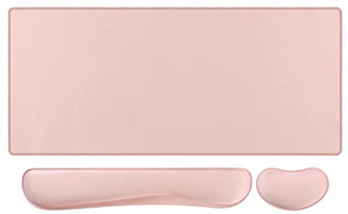 iCasso Mauspad-Set, Erweitertes Gaming-Mauspad+Tastatur-Handballenauflage+Handgelenkauflage, Erweitertes Schreibtisch-Pad, rutschfestes wasserdichtes Mauspad für Arbeit Spiele, Rosa