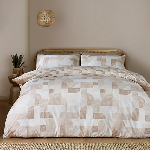 Catherine Lansfield Sloane Geo Reversible King Duvet Cover Set with Pillowcases Natural