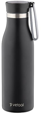 vetaal | Langlebige Premium Edelstahl Trinkflasche 500 ml schwarz matt | fester Tragegriff | doppelwandig Isolierte Wasserflasche | Kohlensäure geeignet & Auslaufsicher