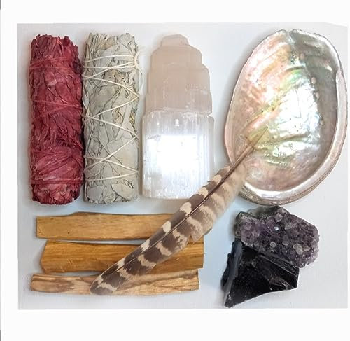 Coffret Sauge Blanche purification, Rituel, Smudge-kit, Cristaux de Guérison chamanisme