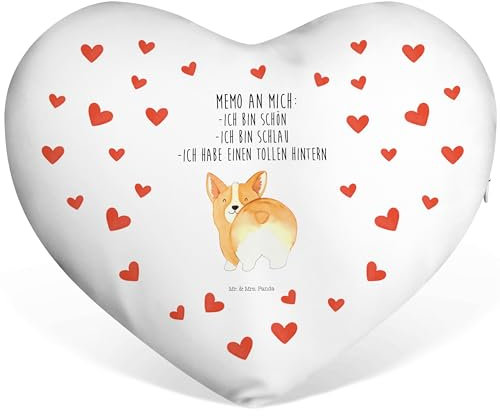 Mr. & Mrs. Panda Herzkissen Corgi Po - Geschenk, Kuschelkissen Herz, Niedlich, Corgie, Sprüche, Valentinstag, Liebeskissen, Spruch, Hund, Positiv, Verlobung, Jahrestag