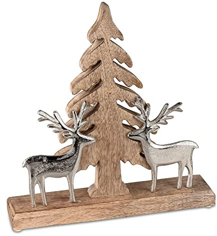 formano Deko-Baum und Hirsche, Alu Mango-Holz, 30cm, Natur-Silber
