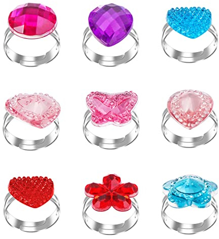 Abeillo 9 Stück Mädchen Ringe, Verstellbare Prinzessin Verkleiden Edelstein Ring, Dress Up Ring Set für Mädchen Schmuck Geburtstagsgeschenk