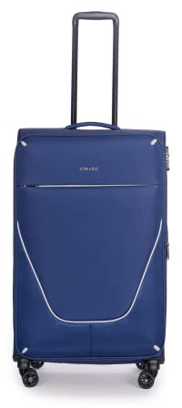 Stratic Strong Koffer Weichschale Reisekoffer Trolley Rollkoffer Handgepäck, TSA Kofferschloss, 4 Rollen, Erweiterbar, Größe L, Navy
