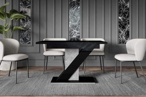 ALTDECOR Esstisch ausziehbar, ideal als Küchentisch, Esszimmertisch - oder Wohnzimmertisch, solide Konstruktion aus Möbelplatte, 120-160x80x75 cm - Hochglanz Schwarz/Betonoptik - Eva
