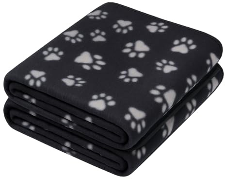 Wasserdichte Unterlage für Haustiere, Hundedecke untersch. Größen, Schmutzabweisende Unterlage für Haustiere, Decken für Hunde und Katzen, Fleecedecke mit Pfötchenprint (Anthrazit, 70x100)