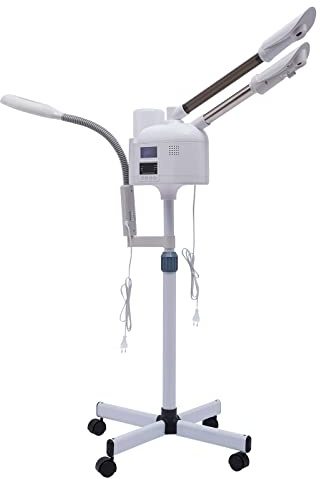Fetcoi 2 in 1 Gesichtsdampfer, Bedampfer Kosmetik Facial Steamer, Vapozon Dampfgerät für Gesicht Heißer und Kalter Gesichtssauna Spa Dampfgerät mit LED Leuchte und Lupen | EU Stock