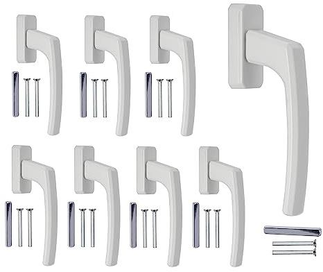 Stahlia ergonomische Fenstergriffe weiß Standard Aluminium 8 Stück Terassentürgriff außen Fenstergriffe Balkontürgriff Rasterolive Griff für Fenster Balkontür Terrassentür Griff Griff Balkontür außen