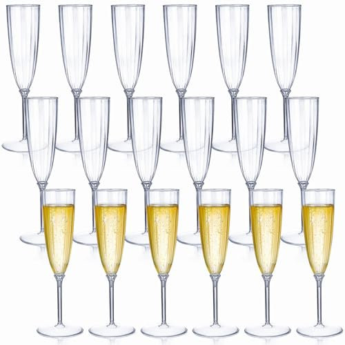 Tosnail 18 Pack 6oz Plastic Champagne Flutes Champagne Glasses, 180ml Resuable Plastic Wine Glasses, Clear Wine Cups, Tall Drinking Cups for Parties