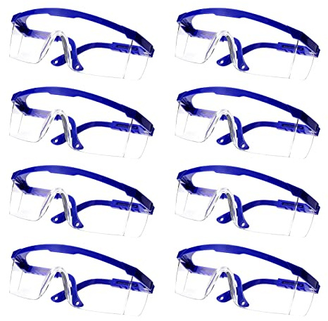 KAYLRE KALUROIL 8 Pack Schutzbrillen Transparent mit Gummieinsatz an Nase und Ohren für sicheren Schutz - Augenschutzbrille Sicherheitsbrille Laborbrille Kratzfeste Linsen（Blau）