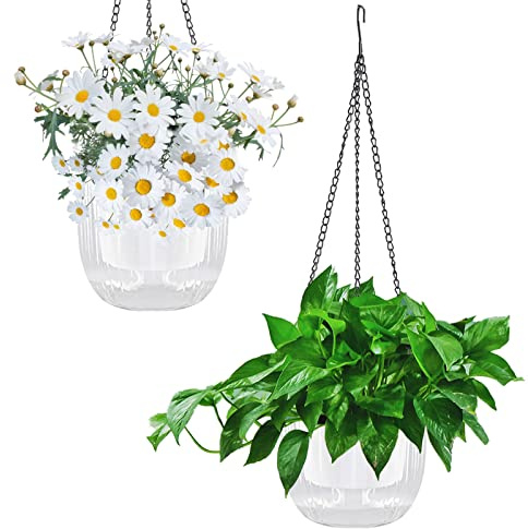 YuanDiann Hängend Blumentopf 2er Set, Selbstbewässernder Baumwollseil Hängepflanztopf Blumenampeln zum Aufhängen für Pflanzen Innen, Auße Transparent ø21cm x 20cm