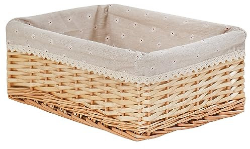 LONGERO Handgefertigter Regalkorb, handgewebter Weidenkorb, zur Aufbewahrung und Organisation, natürliche Weidenmaterialien mit Baumwollfutter, rechteckig, 1 Stück, Groß