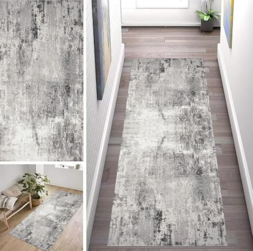 ZUZEKU Abstrakte Läufer Flur Küche Waschbar rutschfest 50X180cm Vintage Grau Lang Küchenteppich Flurteppich Teppich Fur Korridor Wohnzimmer Schlafzimmer Meterware Anpassbar